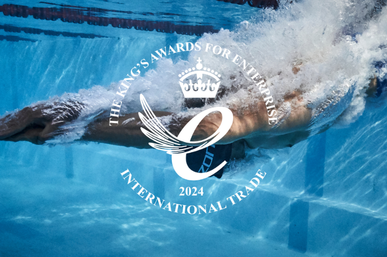 Le logo du King's Award sur un fond montrant une personne plongeant dans une piscine.