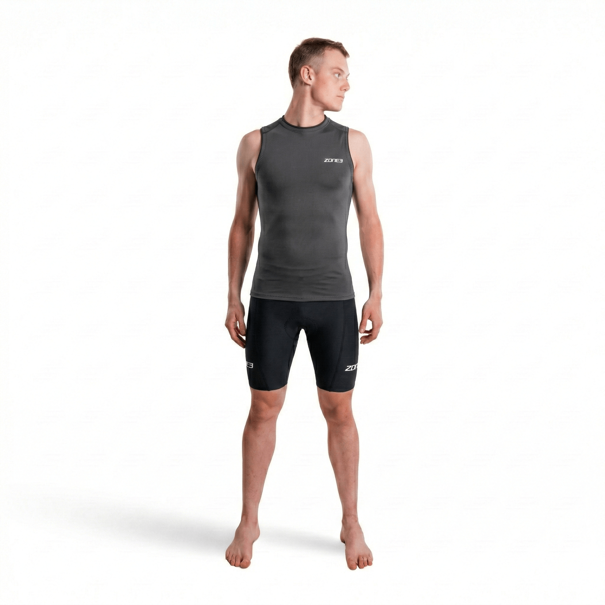 Man wearing black Zone3 Lava shorts on a white background
