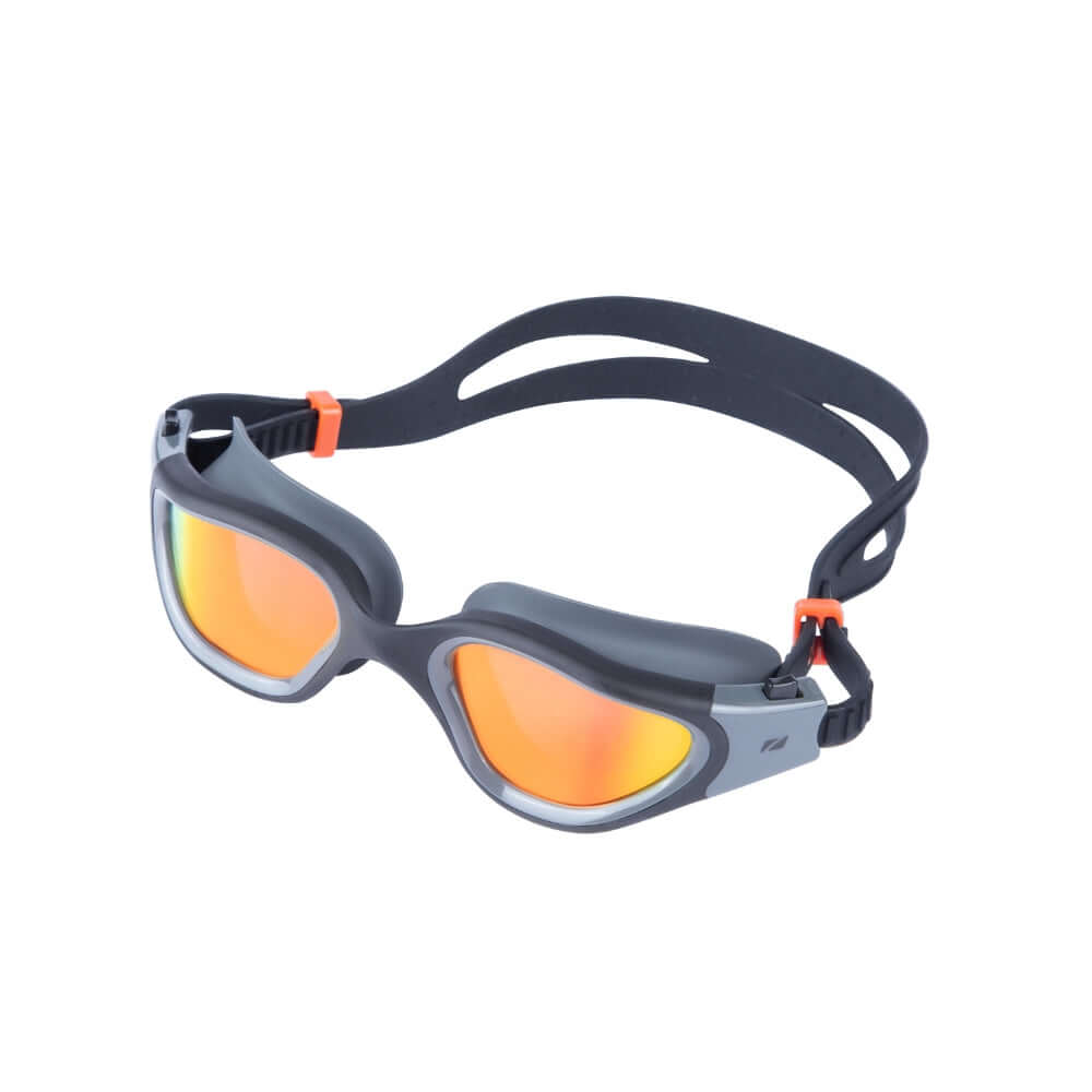 Lunettes de natation Vapour à monture grise, verres miroir orange et sangle noire